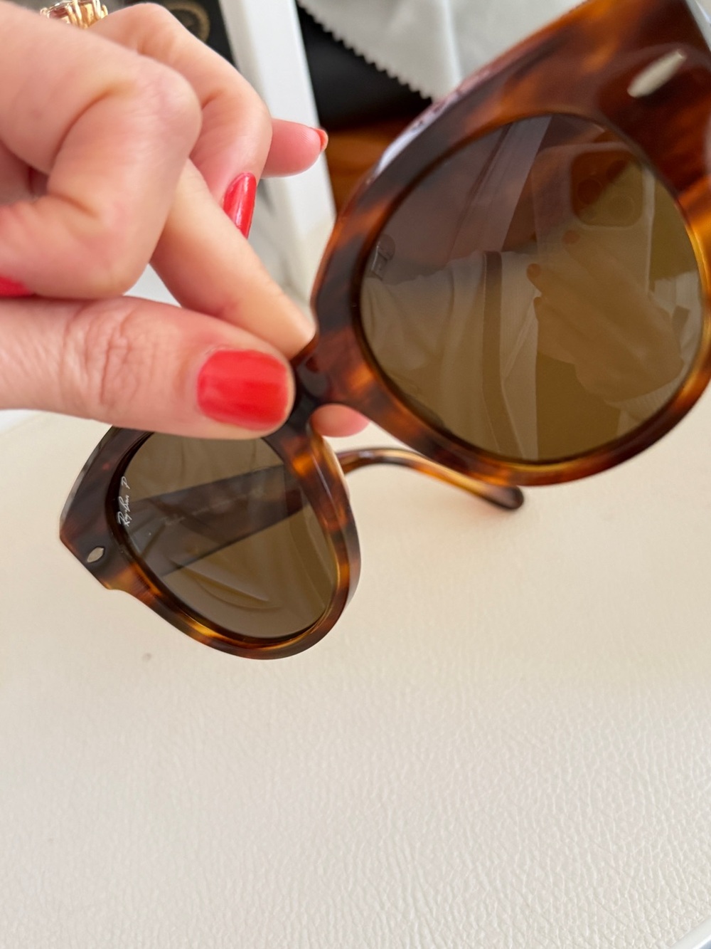 Havana Brown Ray-Ban Roundabout Polarized Sunglasses - Oversized Eyewear Glasses - Picture 13 of 17